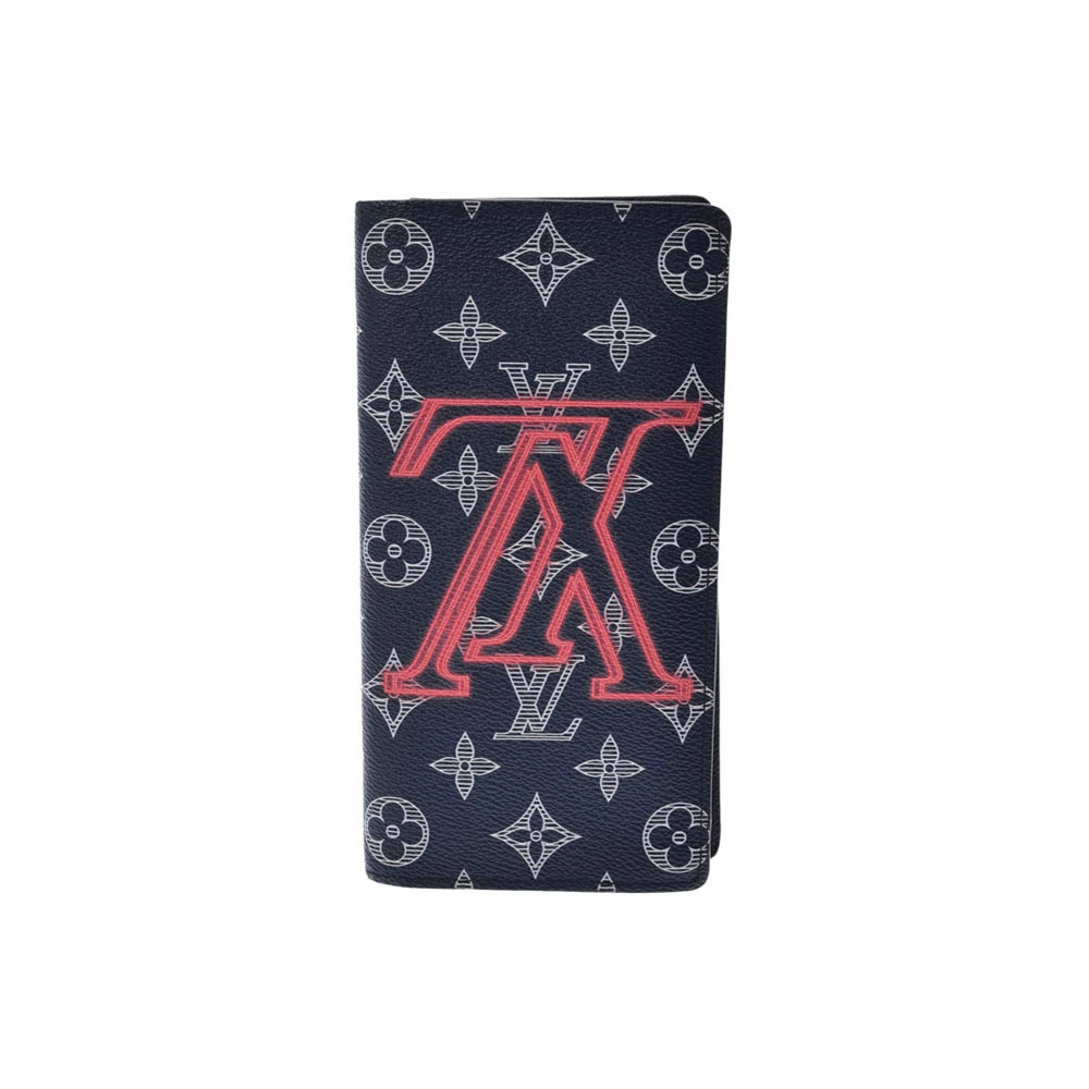 LOUIS VUITTON Upside Down Portefeuille Brazza Navy Blue Monogram Ink Canvas